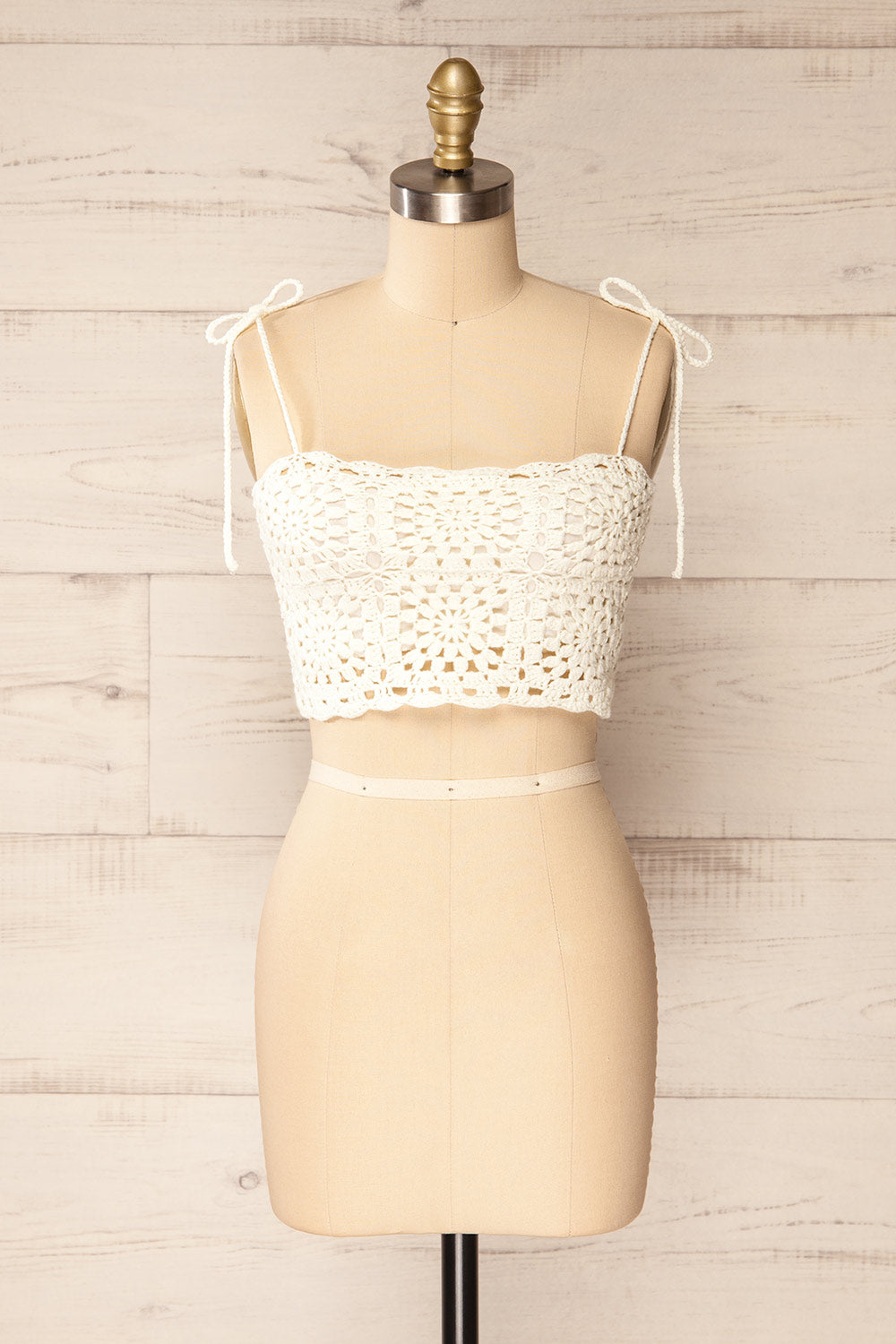 Faroe Ivory Crochet Crop Top w/ Bow Straps | La petite garçonne front view