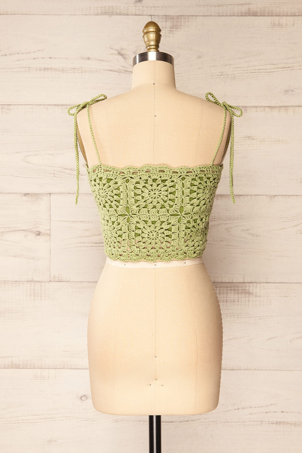 Faroe Sage Crochet Crop Top w/ Bow Straps | La petite garçonne back view