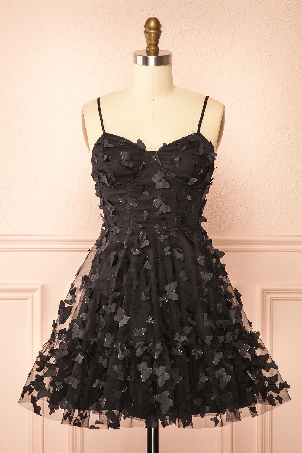 Faya Black Short Corset Dress with Butterflies
