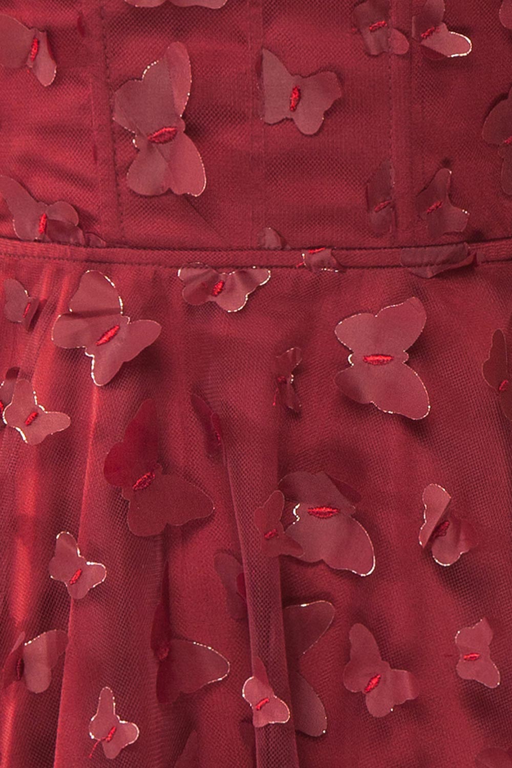 fabric of Faya Burgundy Short Corset Dress with Butterflies from Boutique 1861