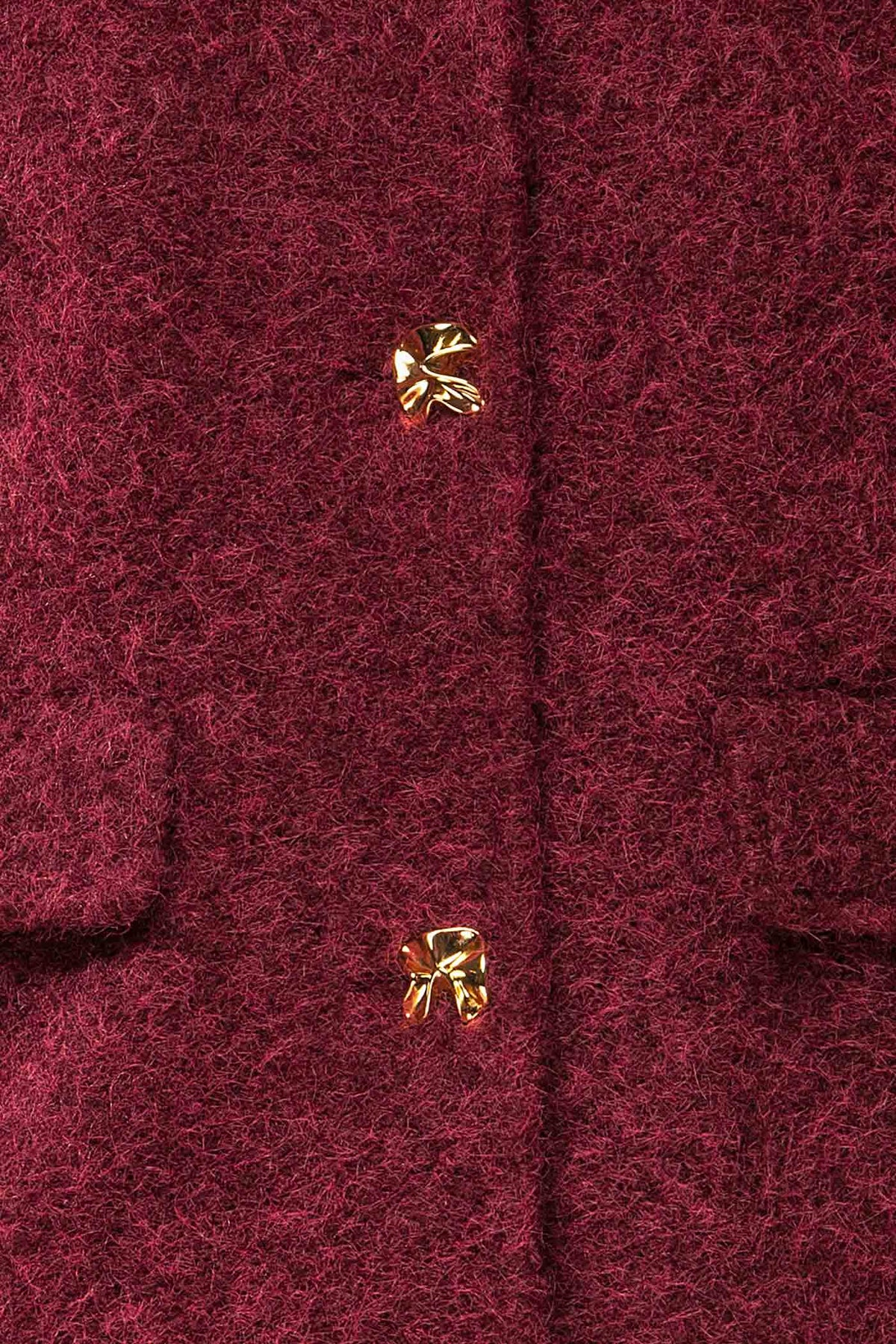 fabric view of Feijo Burgundy Textured Button-Up Jacket with Gold Buttons at La petite garçonne