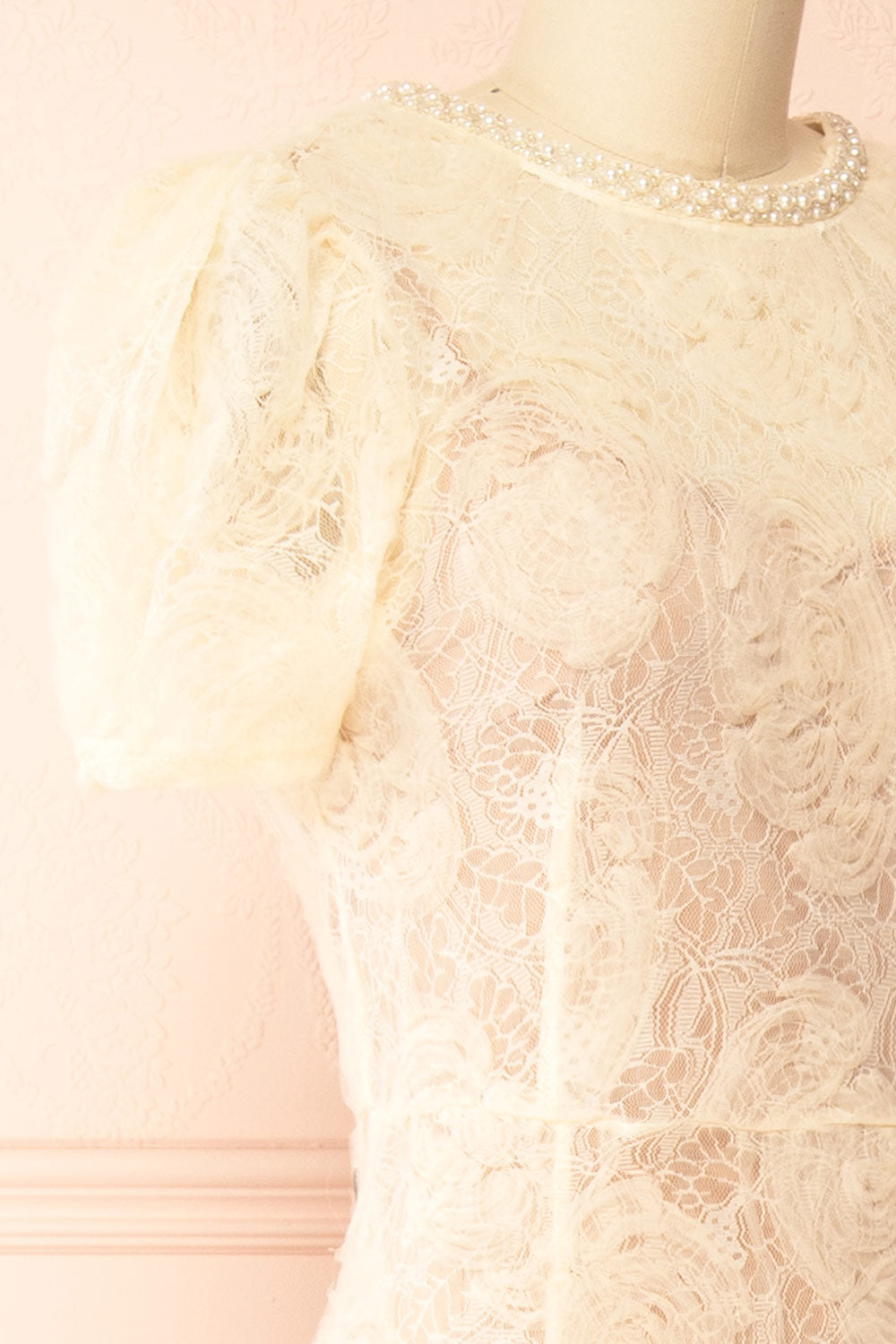 Felicity Cream Lace Mermaid Midi Dress with Pearls | Boudoir 1861 side