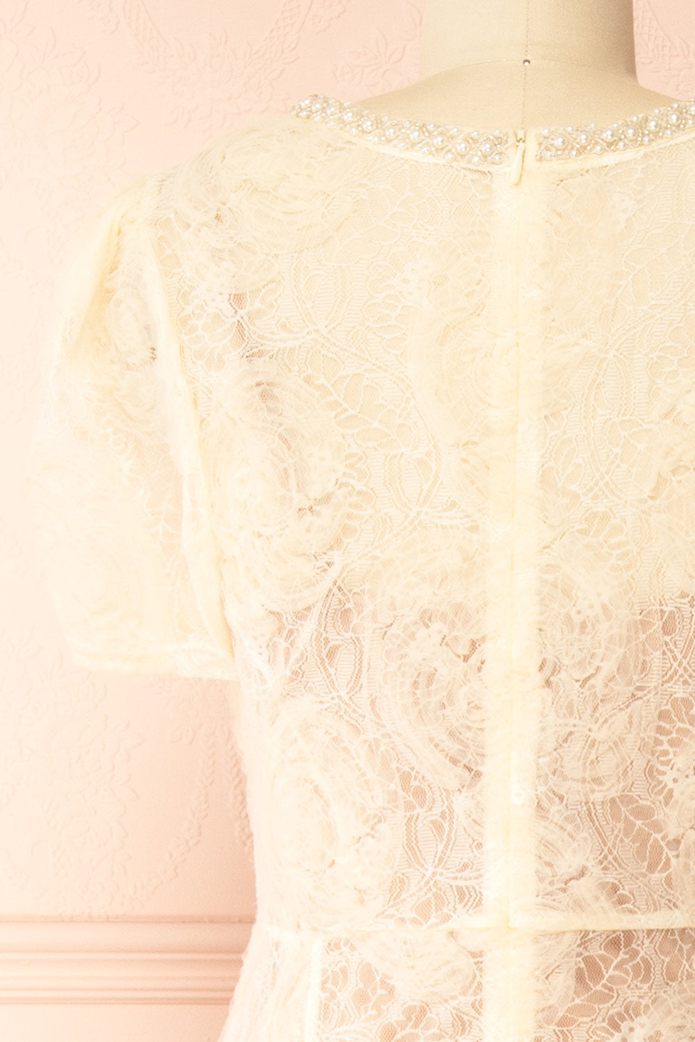 Felicity Cream Lace Mermaid Midi Dress with Pearls | Boudoir 1861 back