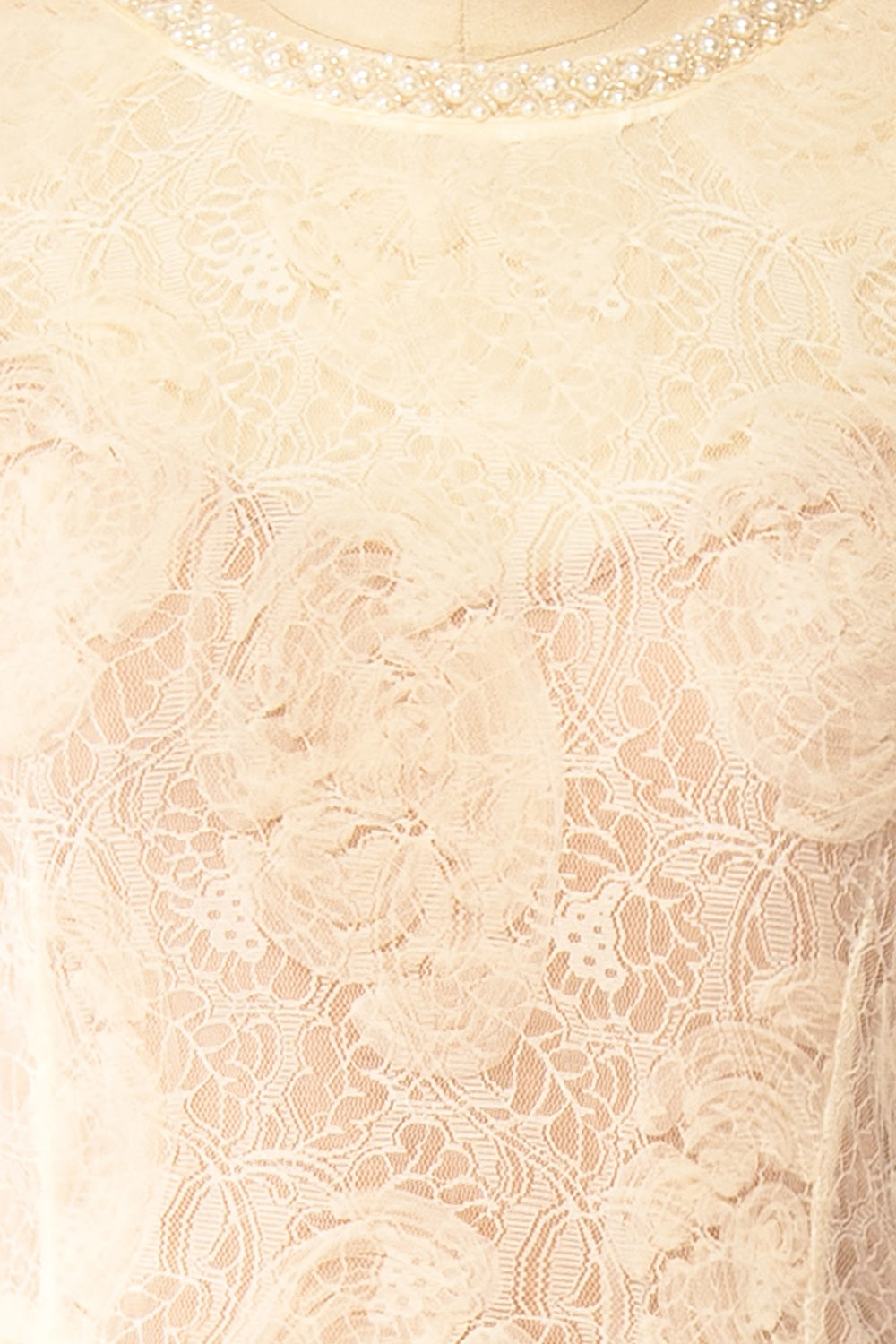 Felicity Cream Lace Mermaid Midi Dress with Pearls | Boudoir 1861 fabric