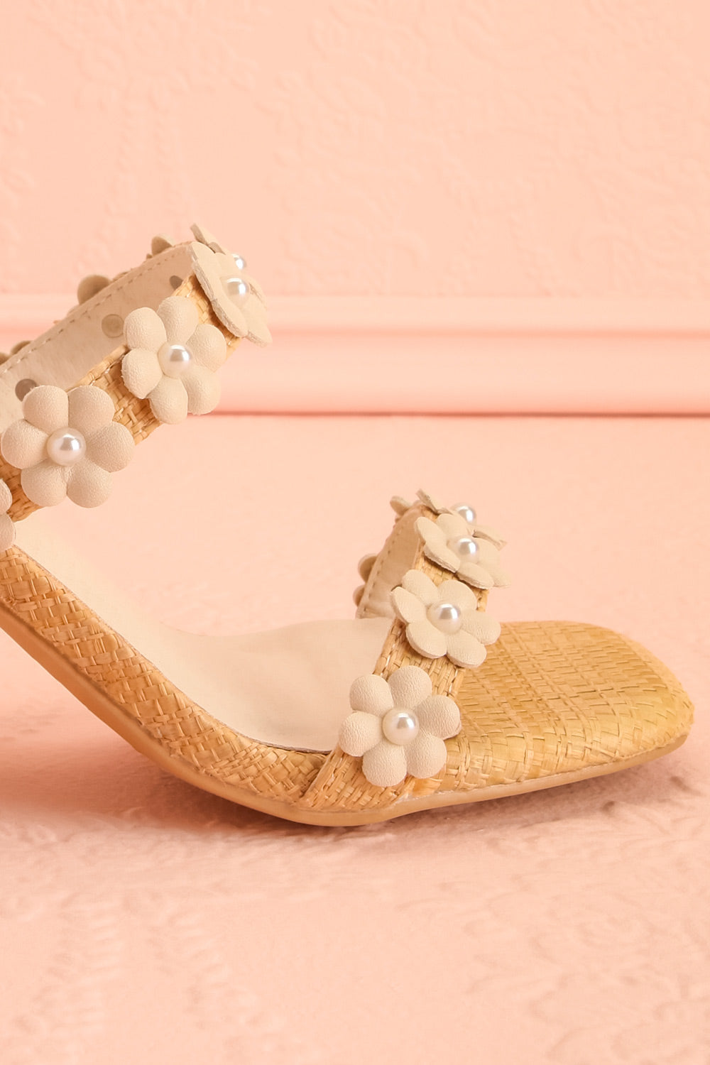 Feliza Raffia Block Heel Sandals with Floral Appliqués | La petite garçonne side
