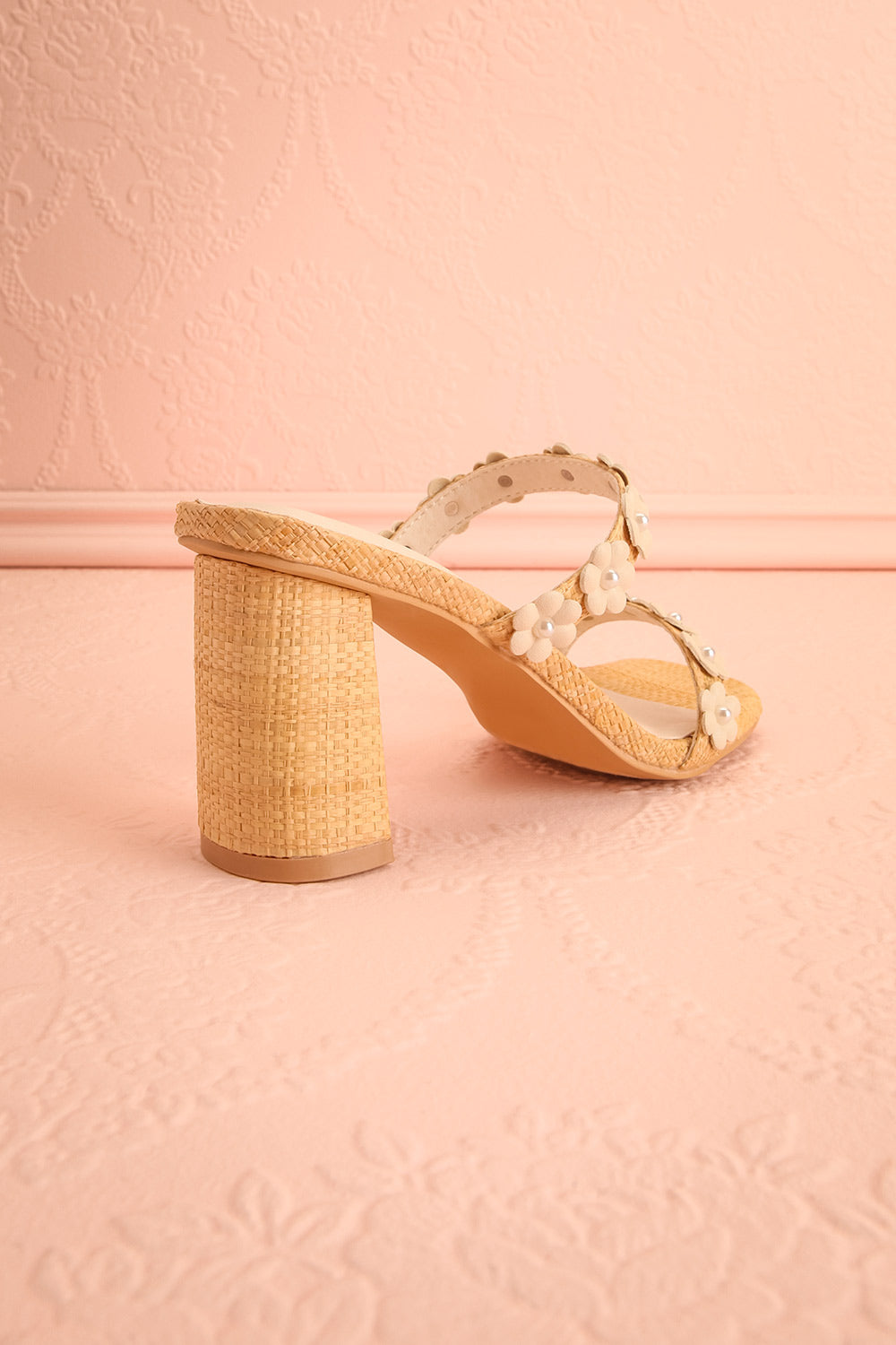 Feliza Raffia Block Heel Sandals with Floral Appliqués | La petite garçonne back