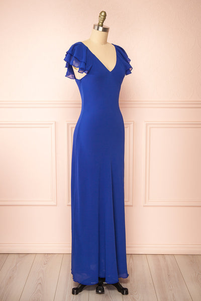 Fieria Blue Maxi Dress w/ Ruffled Sleeves | Boutique 1861 side view