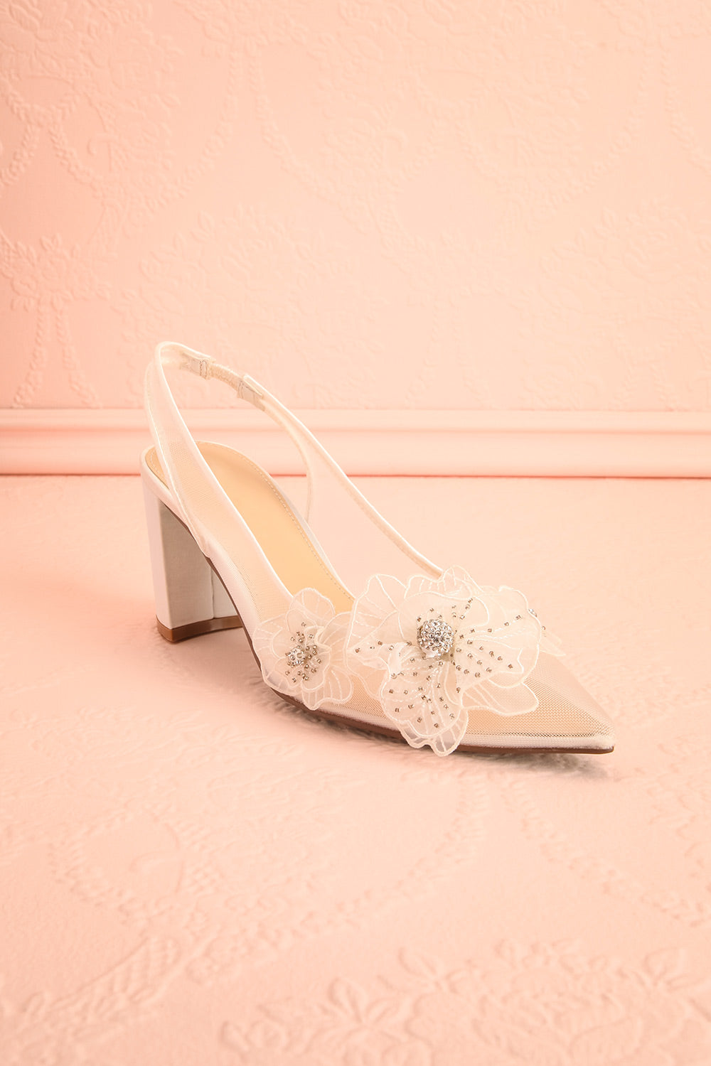 Fionna Bridal Block Heels with Floral Appliqués | Boudoir 1861 side view