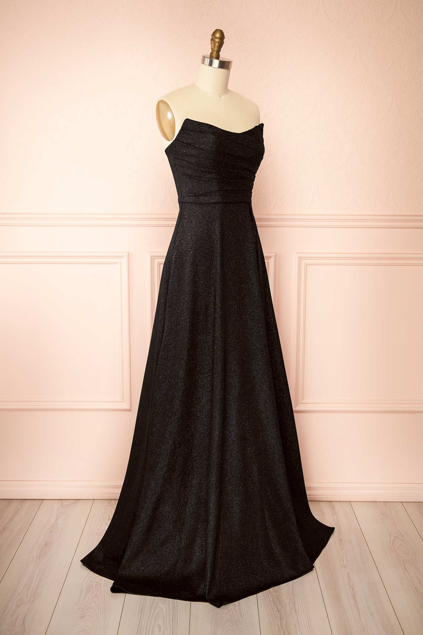 Fitzi Black | Sparkly Strapless Maxi Dress with Pockets