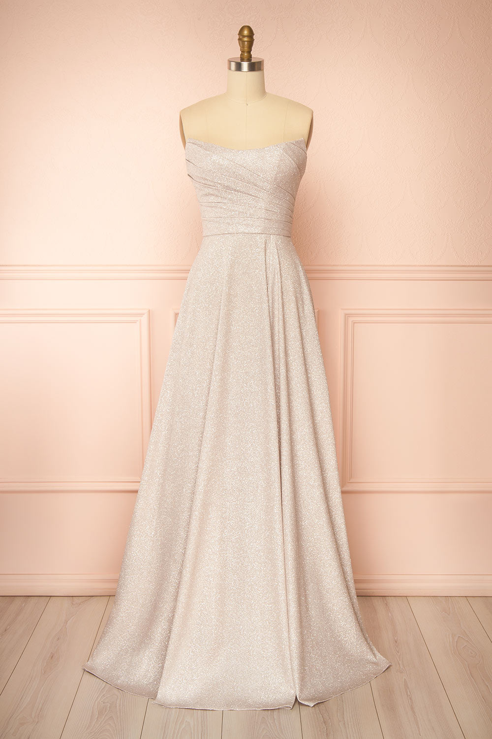 Fitzi Champagne | Sparkly Strapless Maxi Dress with Pockets