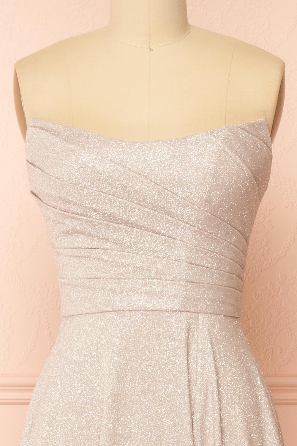 Fitzi Champagne | Sparkly Strapless Maxi Dress with Pockets