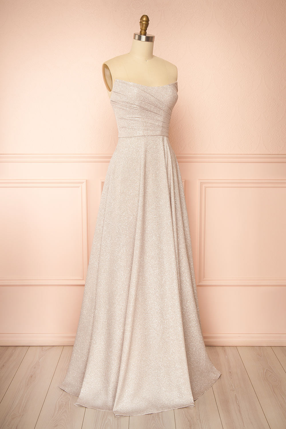 Fitzi Champagne | Sparkly Strapless Maxi Dress with Pockets