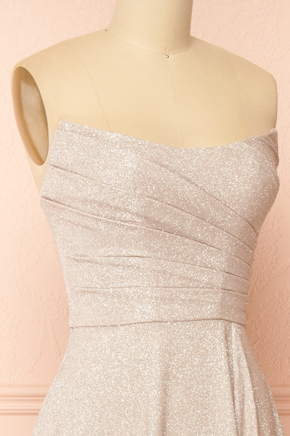 Fitzi Champagne | Sparkly Strapless Maxi Dress with Pockets