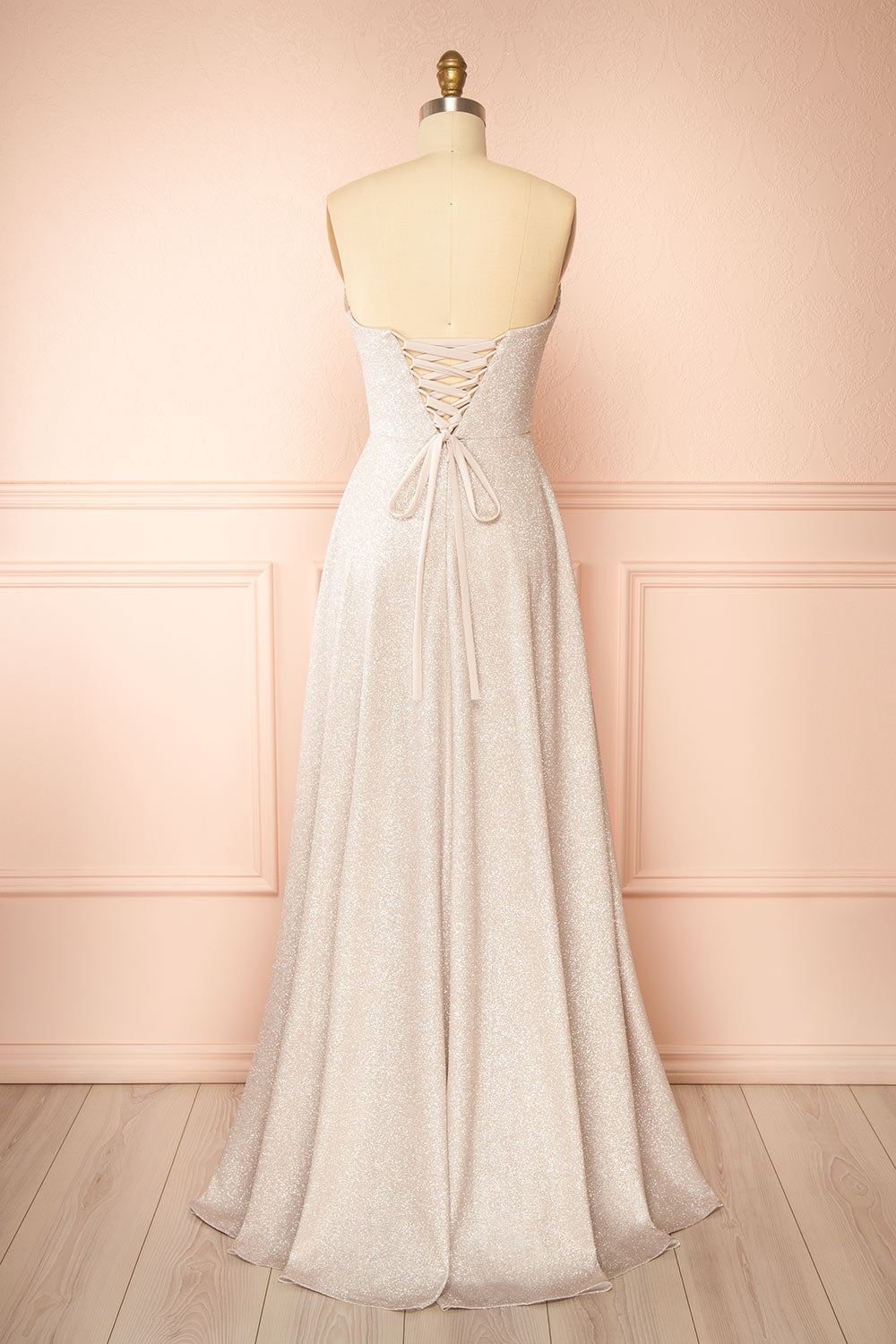 Fitzi Champagne | Sparkly Strapless Maxi Dress with Pockets