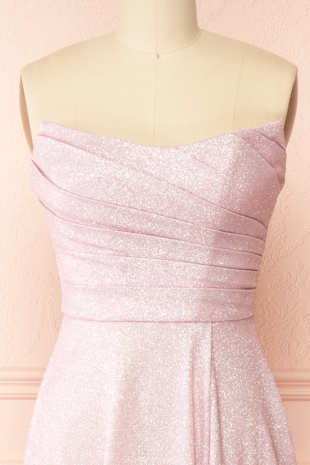 Fitzi Pink Sparkly Strapless Maxi Dress w/ Slit | Boutique 1861 front