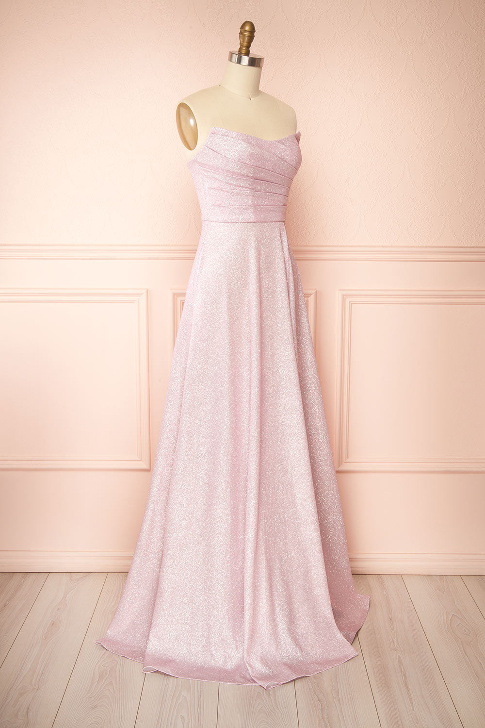 Fitzi Pink Sparkly Strapless Maxi Dress w/ Slit | Boutique 1861 side view