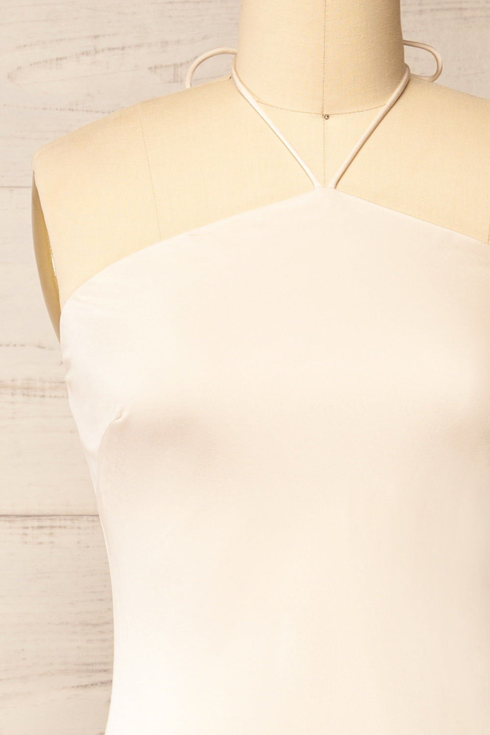 Fladnbury Beige Satin Midi Halter Dress | La petite garçonne front