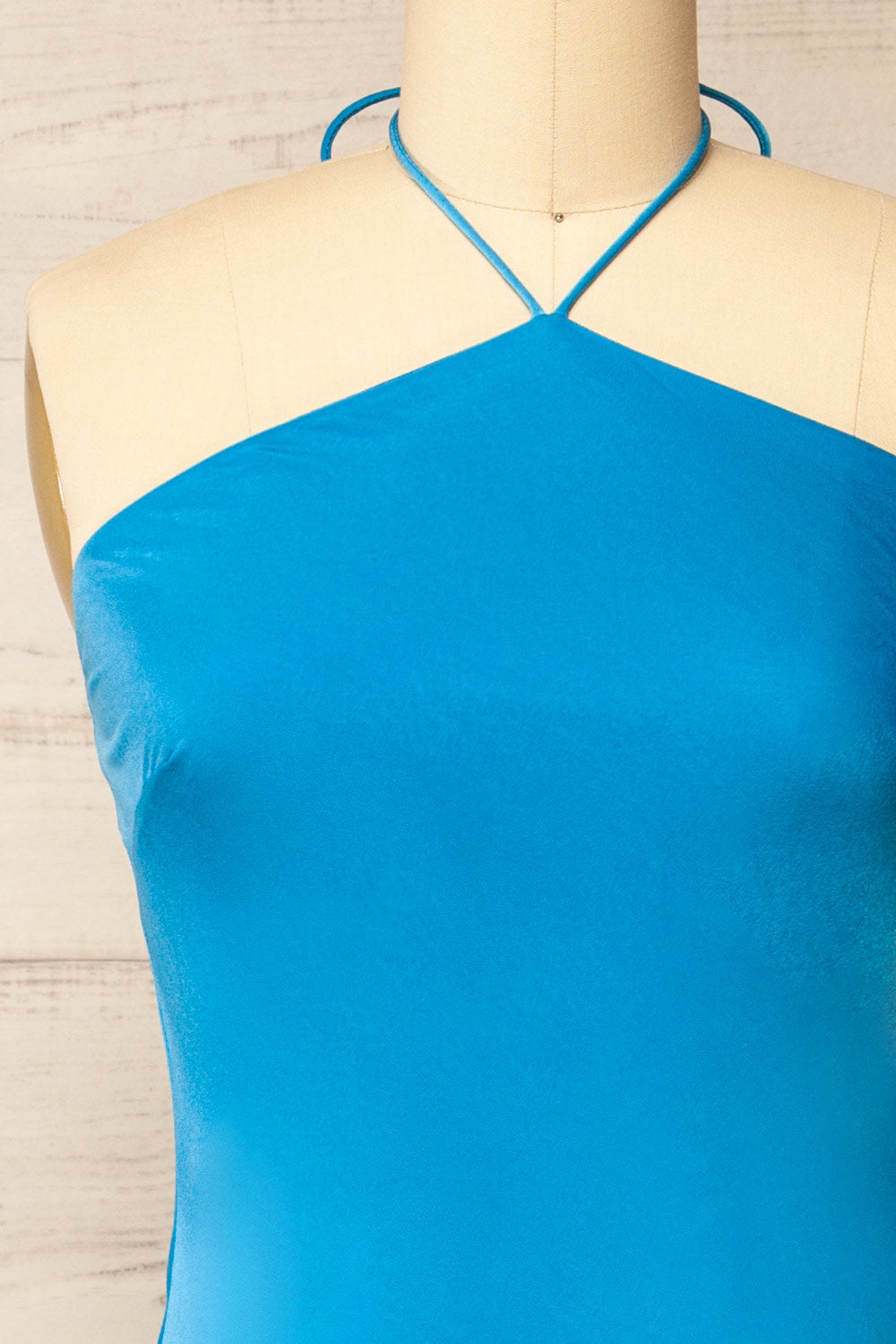 Fladnbury Blue Satin Midi Halter Dress | La petite garçonne front