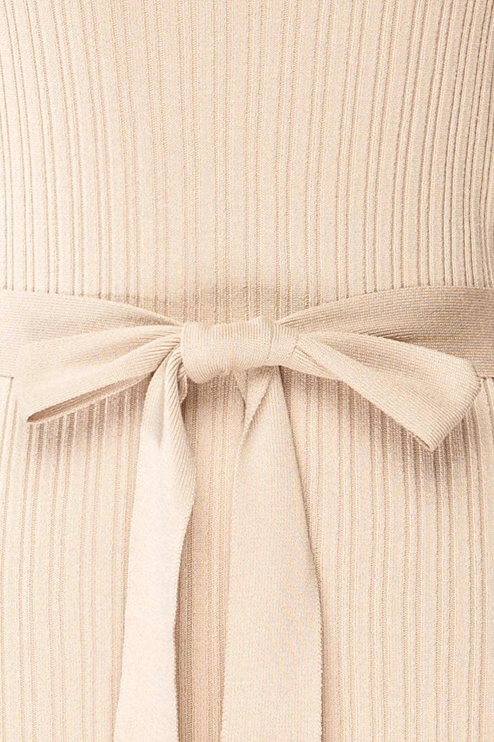 Flamborough Ribbed Beige Midi Dress w/ Belt | La petite garçonne fabric