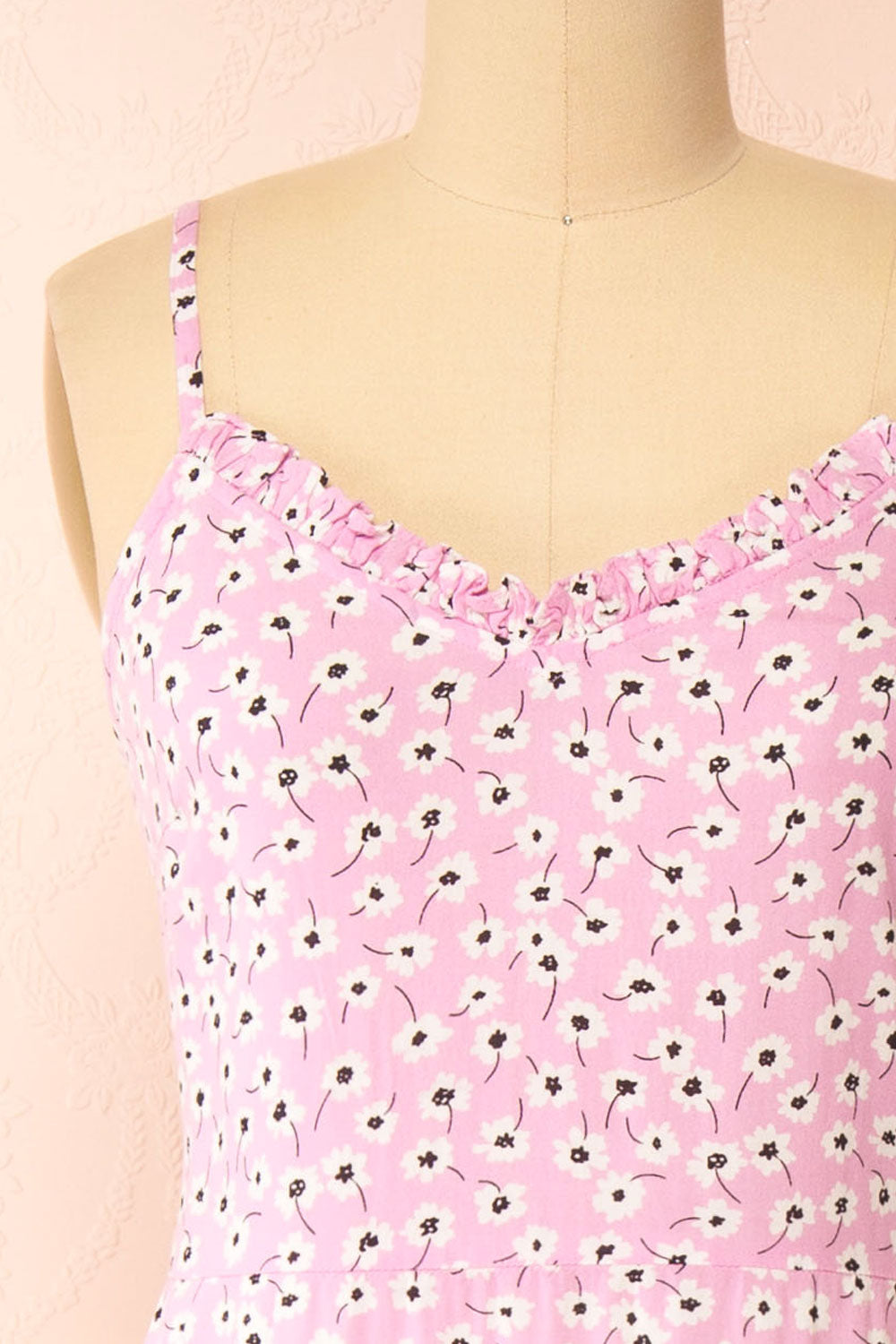 Floranda Pink Floral Midi Dress w/ Ruffles | Boutique 1861 front