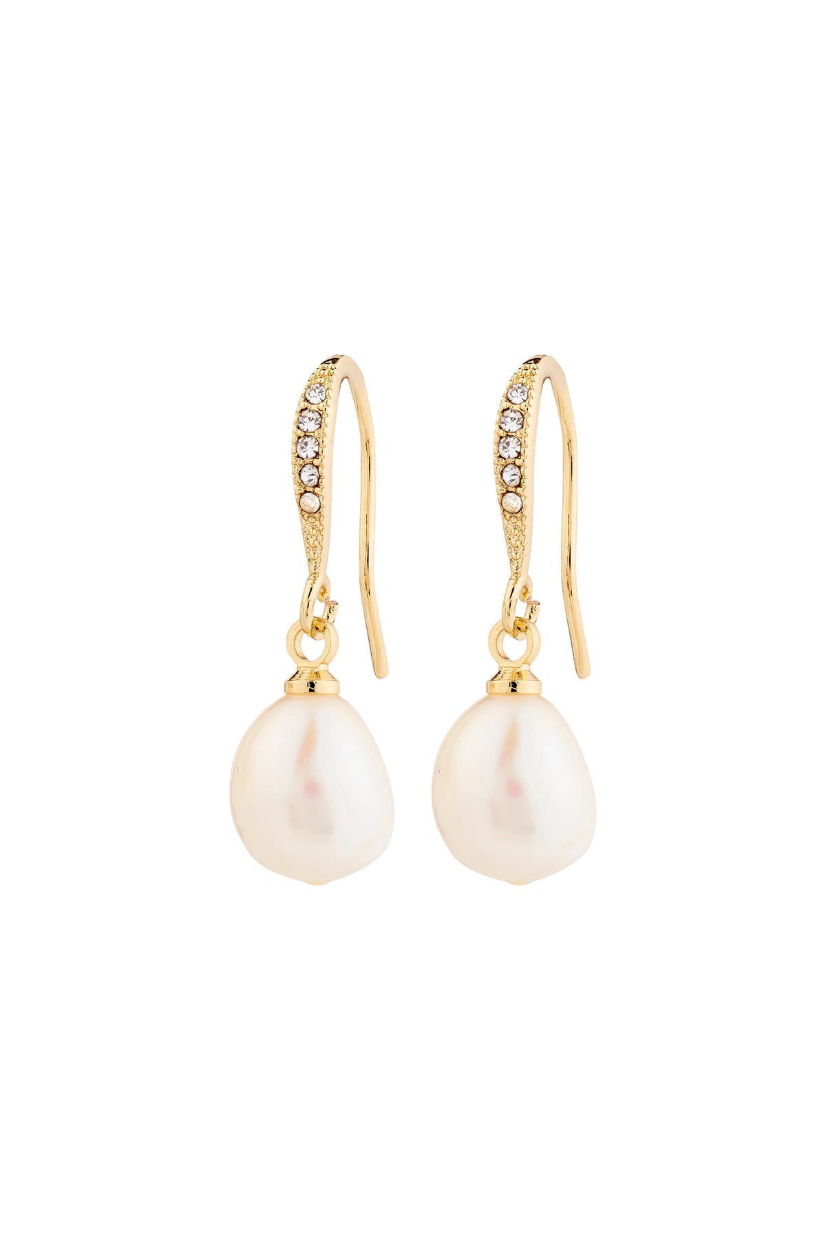 view of Florea Gold Pearl Drop Earrings with Crystals by Pilgrim from La petite garçonne