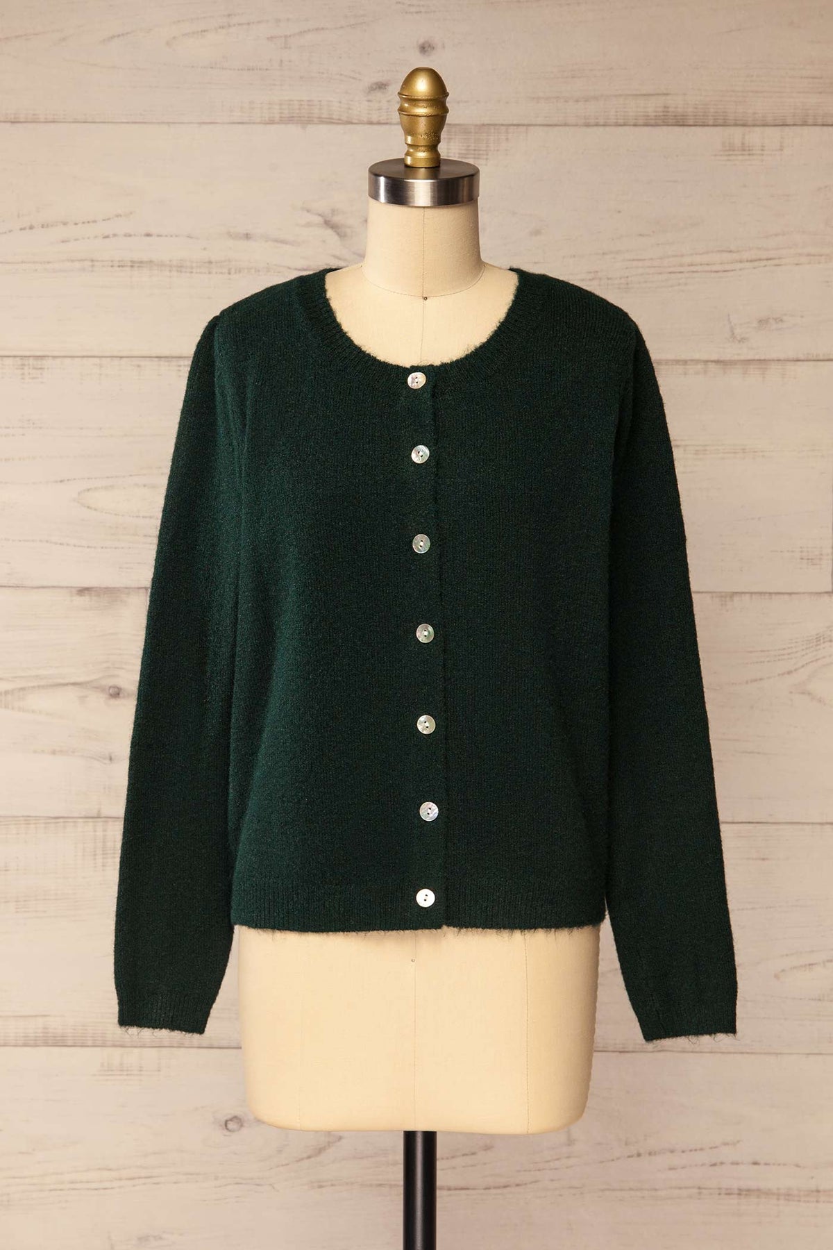 front view of Florimond Dark Green Soft Knit Cardigan at La petite garçonne
