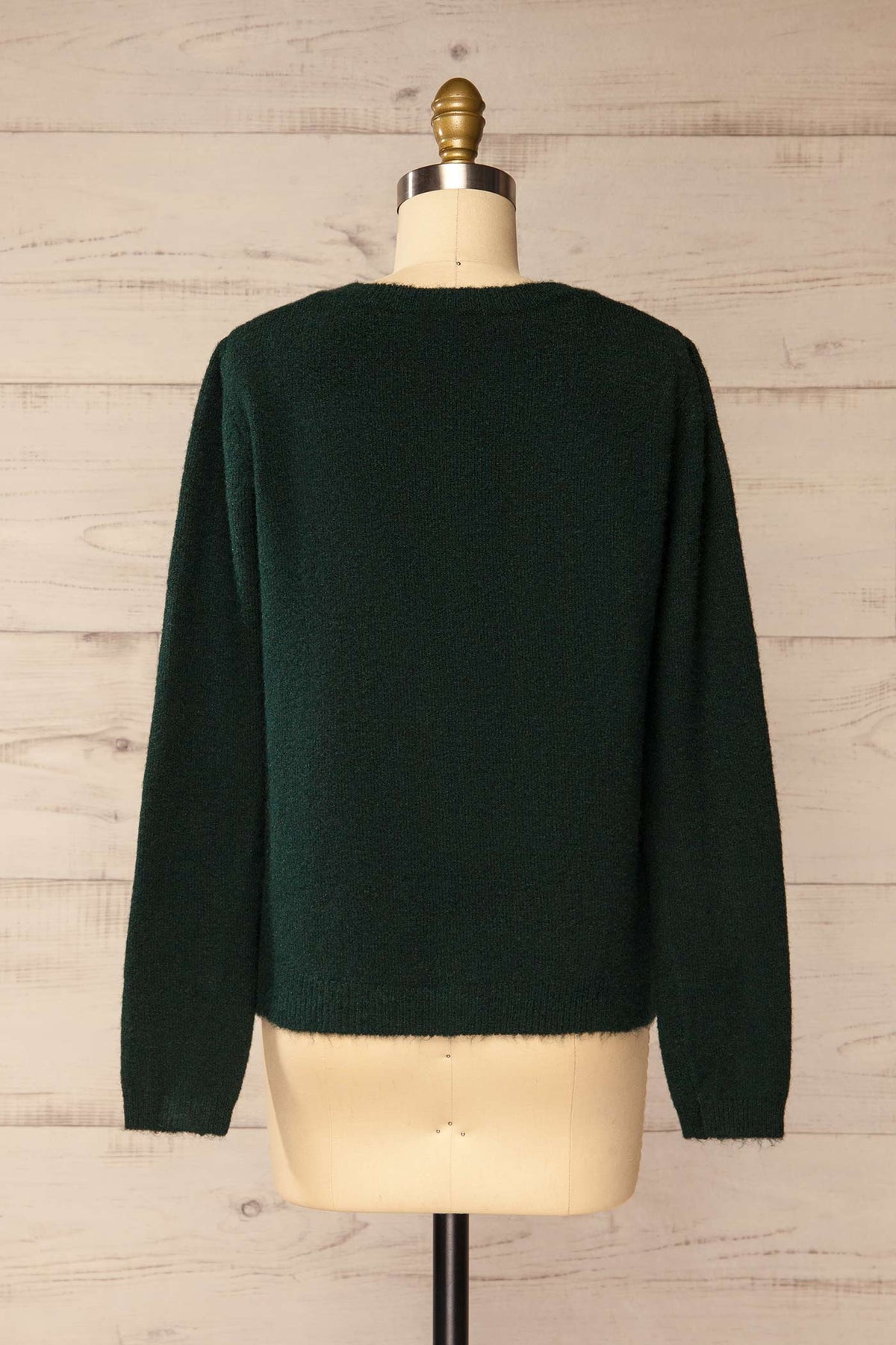 back front view of Florimond Dark Green Soft Knit Cardigan at La petite garçonne