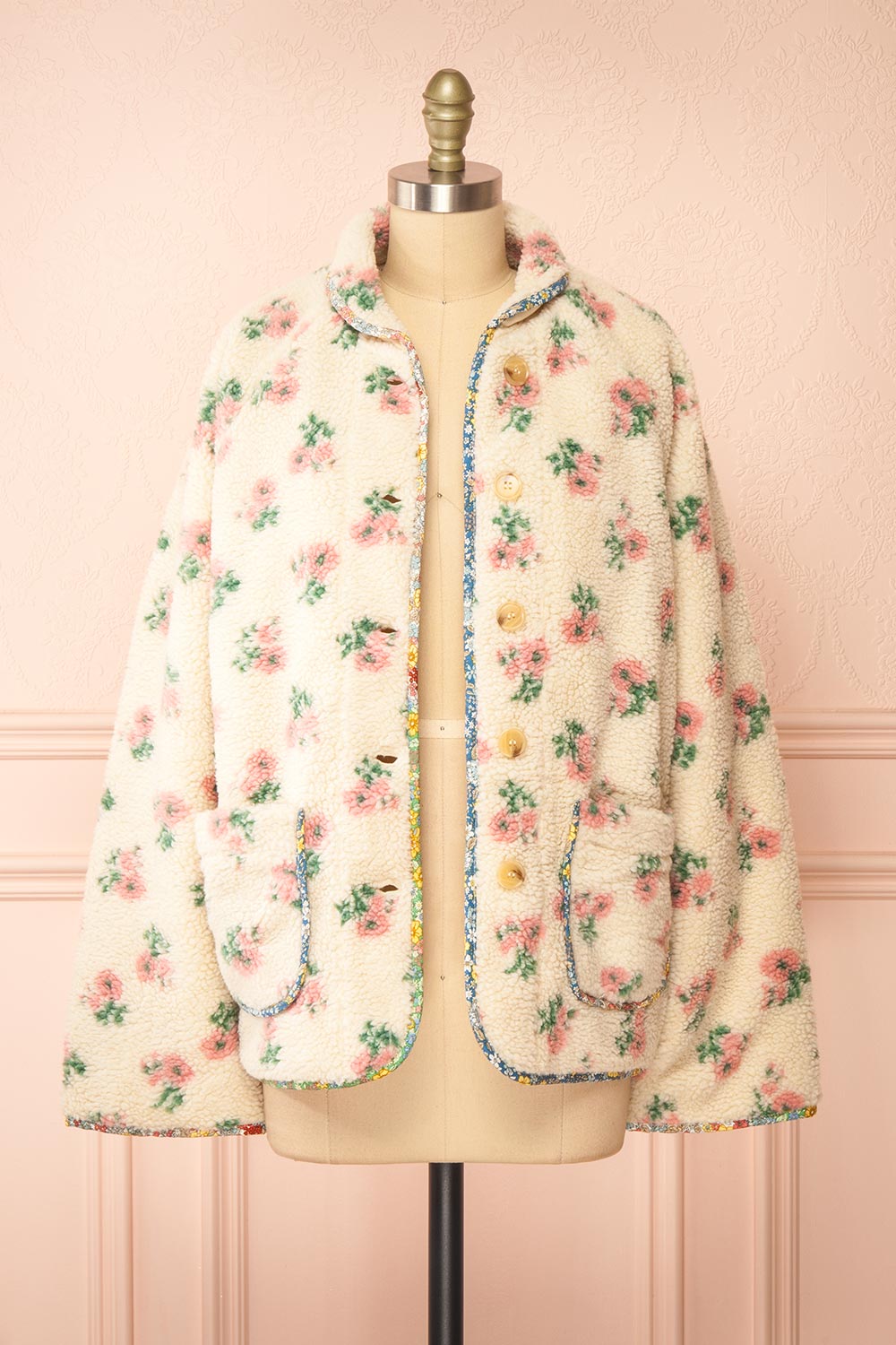 Florine Floral Button-Up Teddy Coat | Boutique 1861 open view