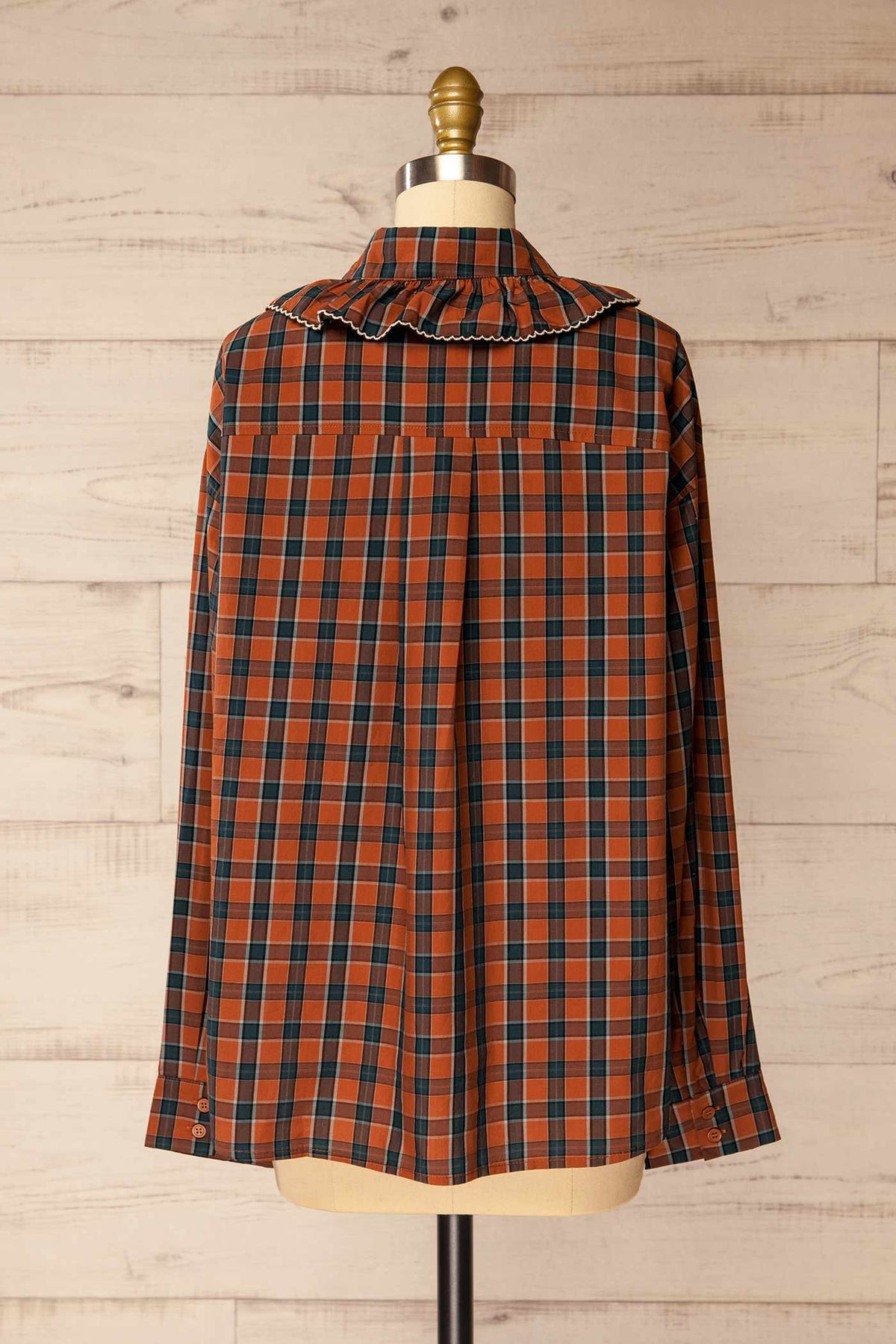 back view of Forillon Orange Plaid Peter Pan Collar Shirt at La petite garçonne