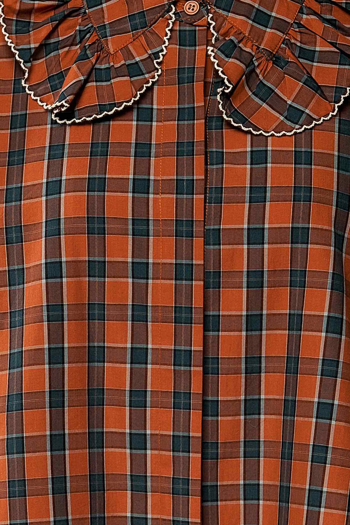 fabric view of Forillon Orange Plaid Peter Pan Collar Shirt at La petite garçonne