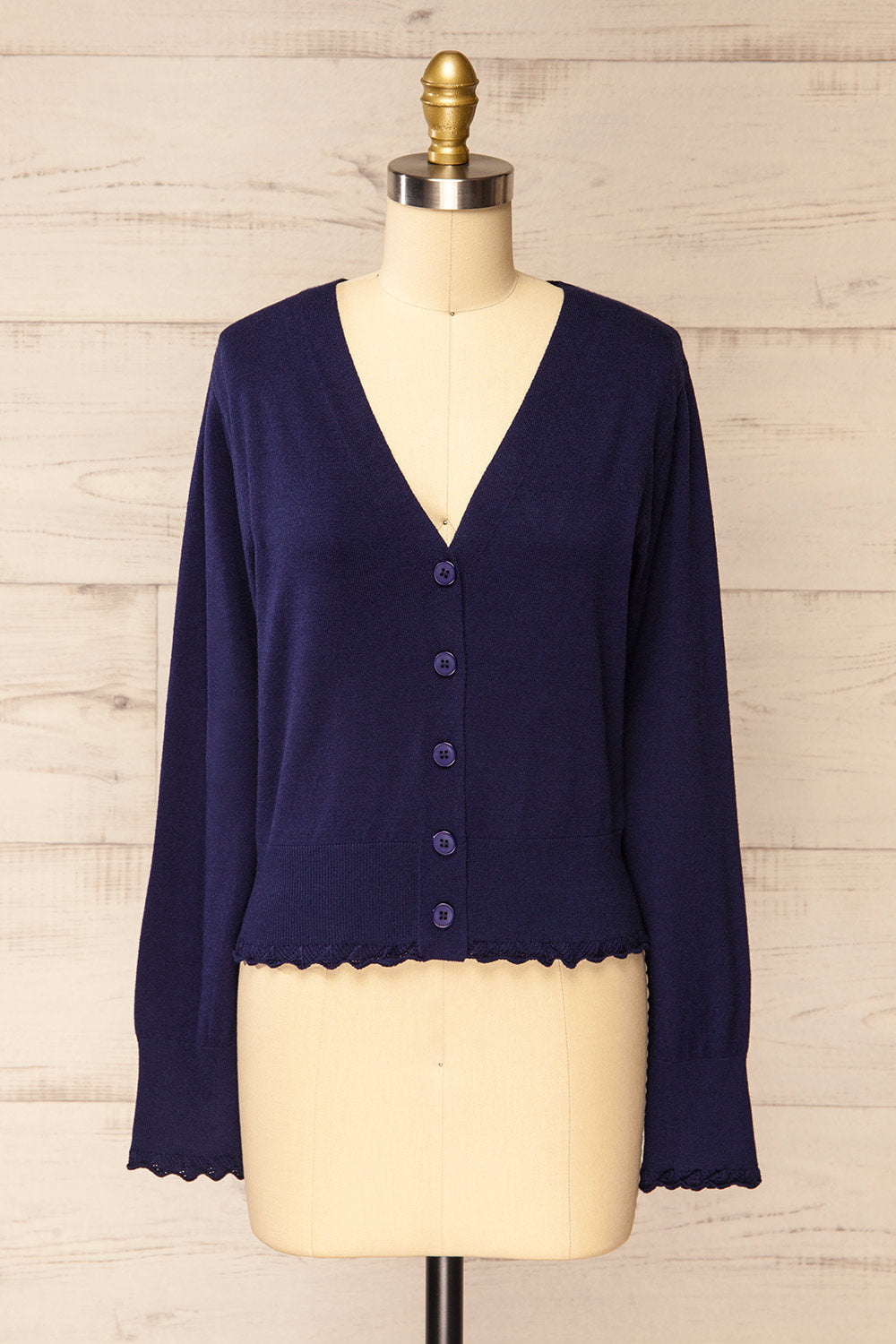 Fortingal Navy Blue Cardigan w/ Scalloped Hem | La petite garçonne front view