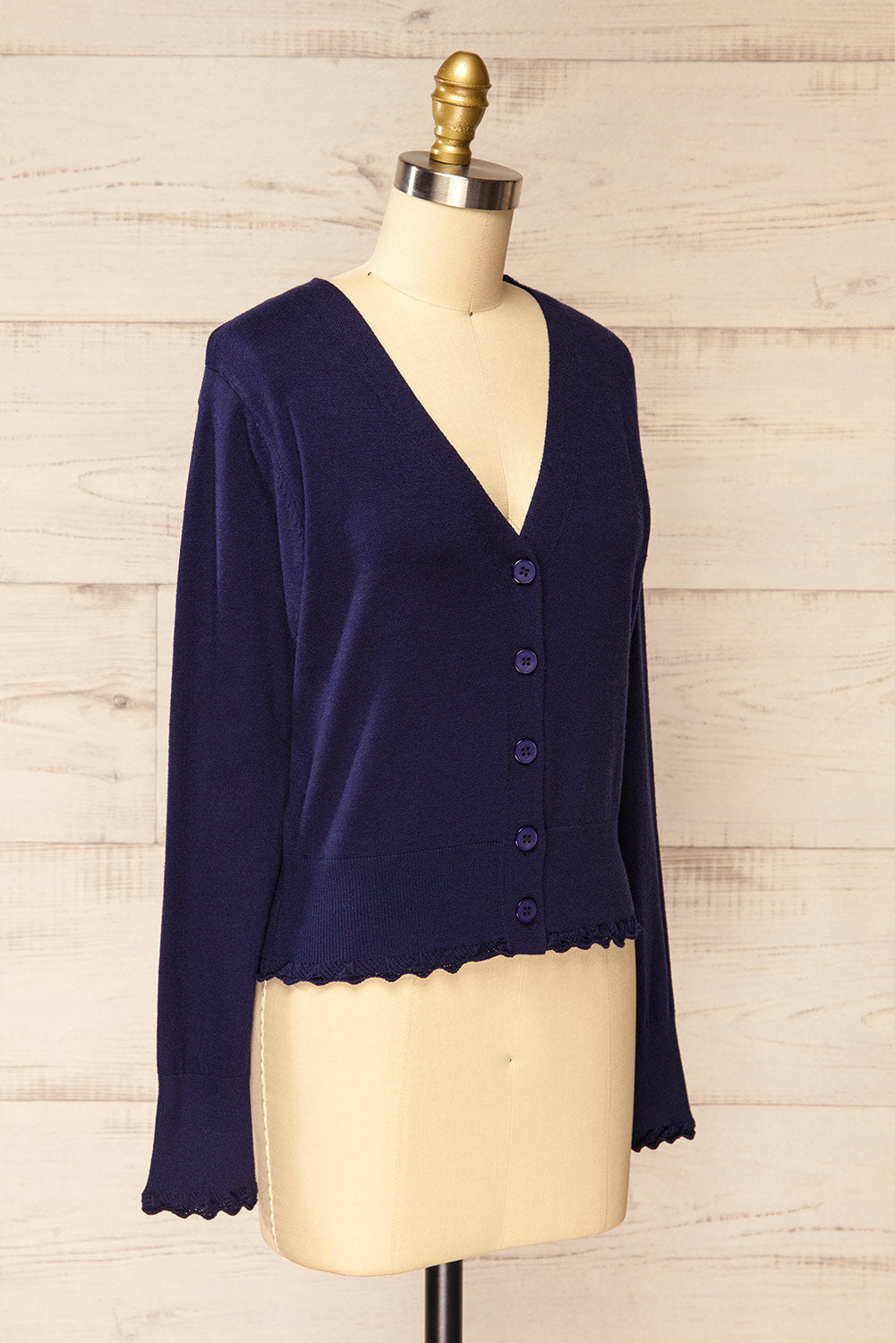 Fortingal Navy Blue Cardigan w/ Scalloped Hem | La petite garçonne side view