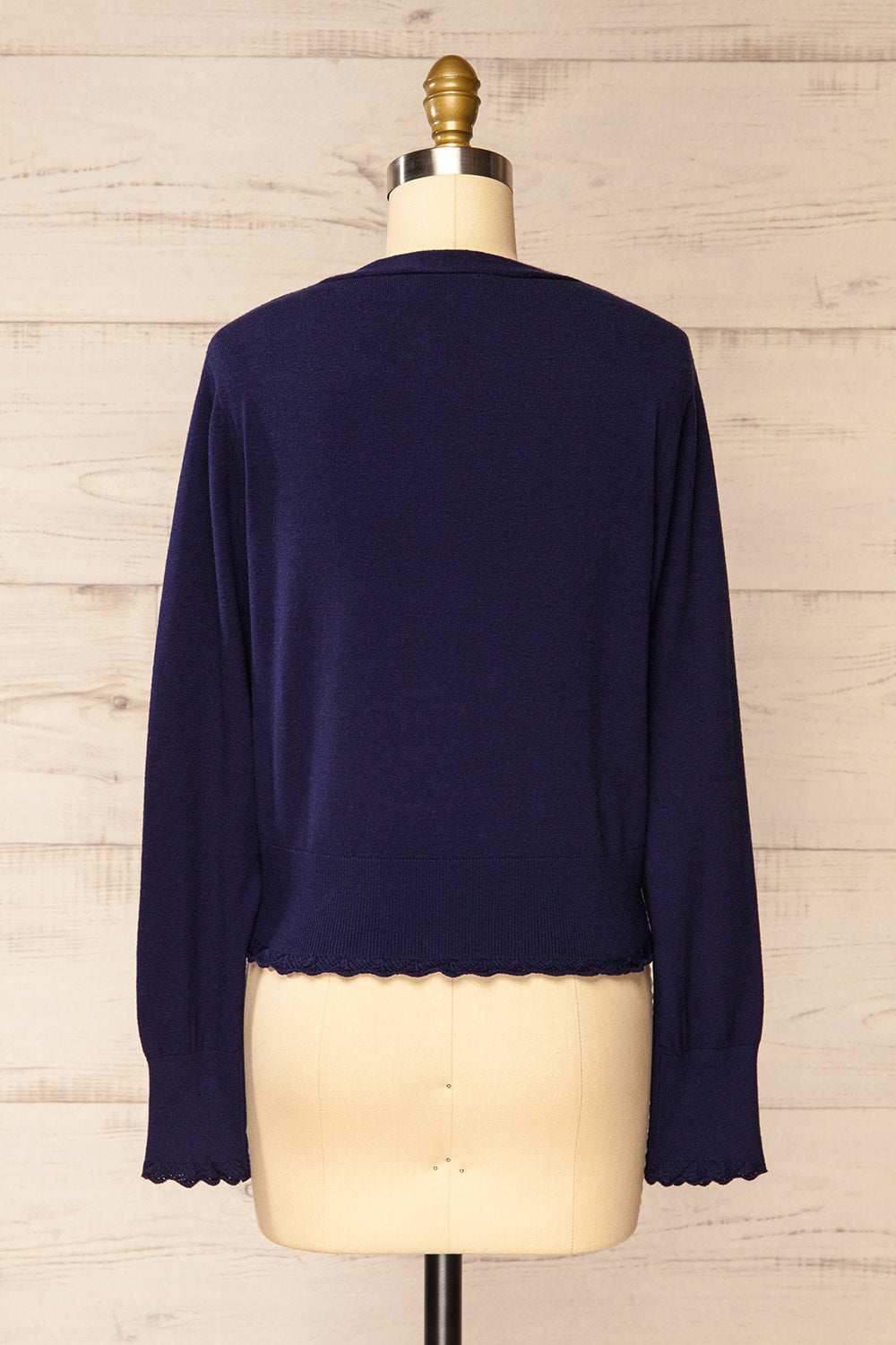 Fortingal Navy Blue Cardigan w/ Scalloped Hem | La petite garçonne back view
