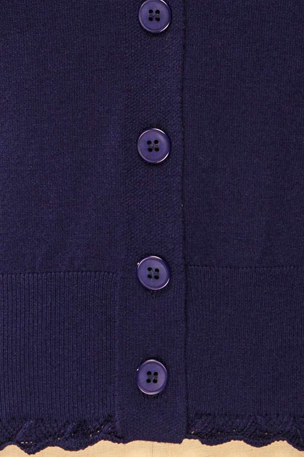 Fortingal Navy Blue Cardigan w/ Scalloped Hem | La petite garçonne fabric
