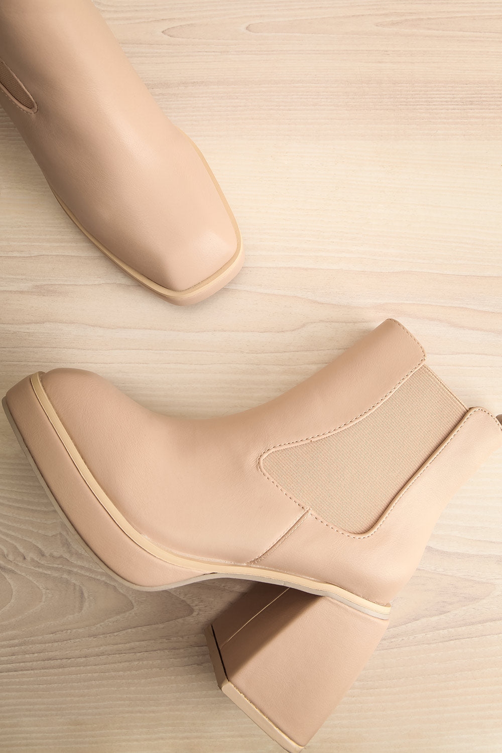 Foster Beige Platform Heeled Ankle Boots | La petite garçonne flat view