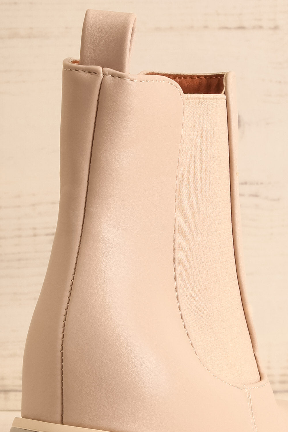 Foster Beige Platform Heeled Ankle Boots | La petite garçonne back close-up