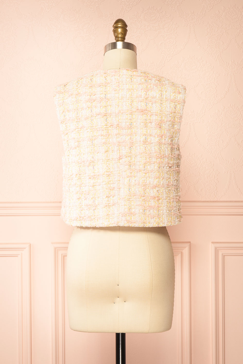 Franca Pink Tweed Sleeveless Top with Buttons | Boutique 1861 back view