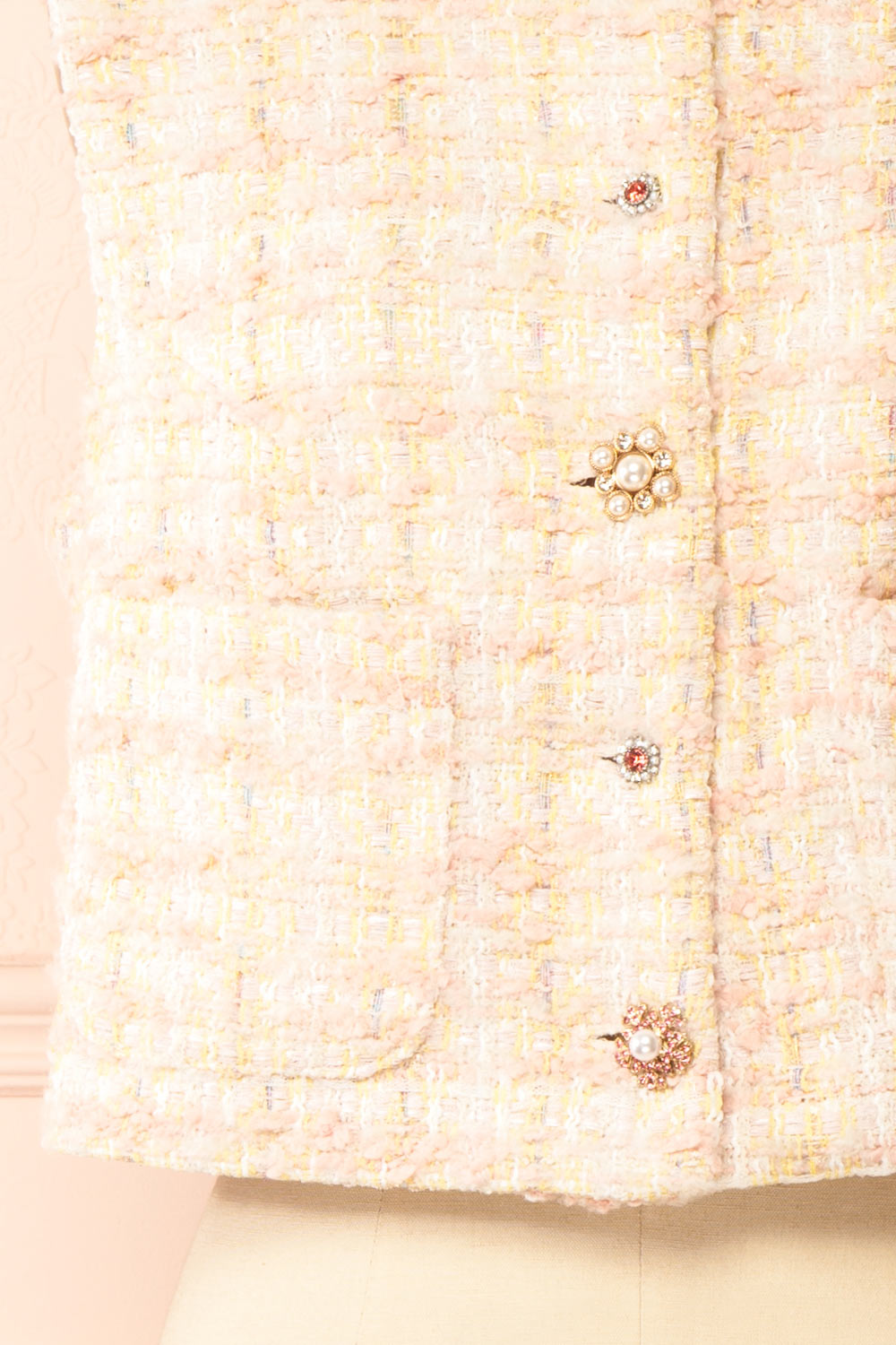 Franca Pink Tweed Sleeveless Top with Buttons | Boutique 1861 bottom