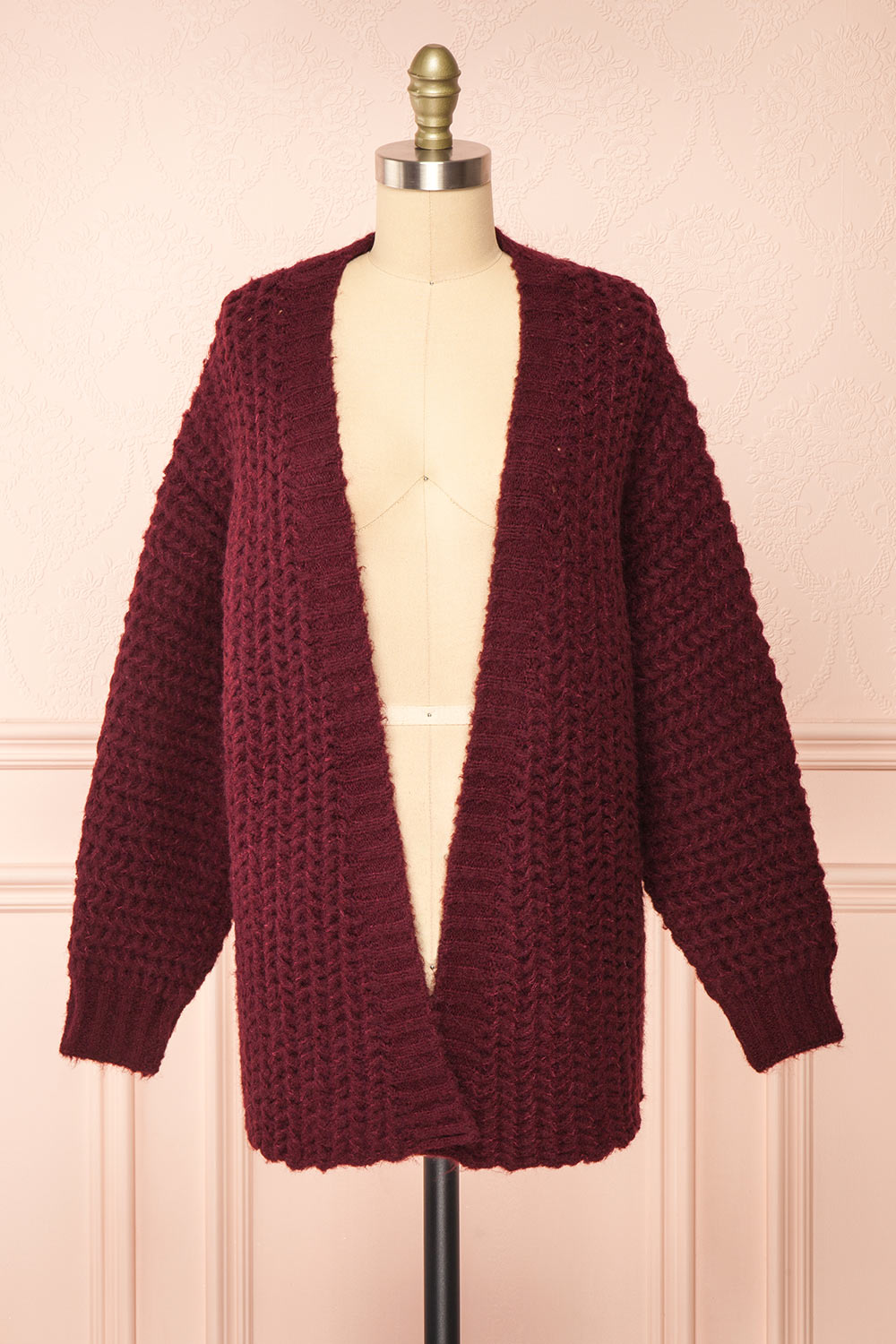 Francoise Burgundy Knit Open-Front Cardigan | Boutique 1861 front view