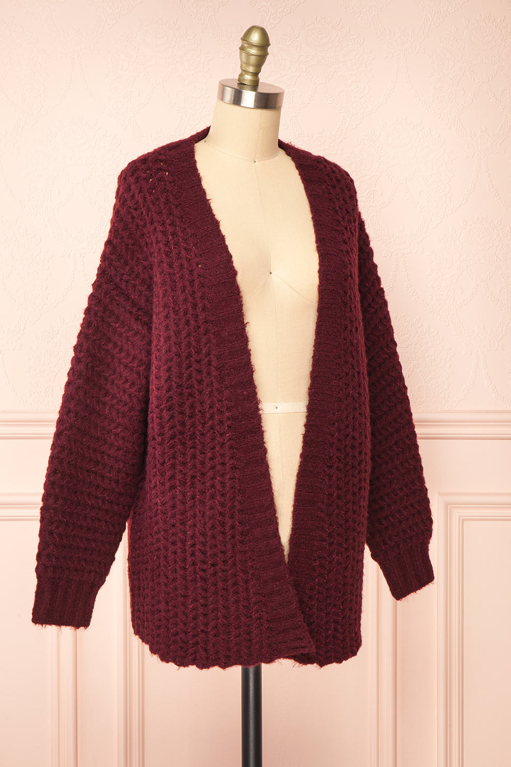 Francoise Burgundy Knit Open-Front Cardigan | Boutique 1861 side view