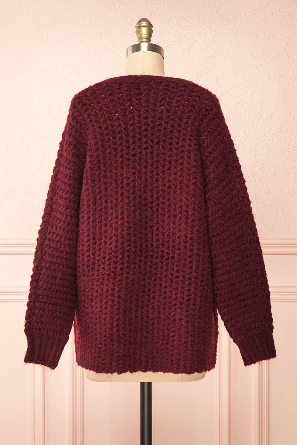 Francoise Burgundy Knit Open-Front Cardigan | Boutique 1861 back view