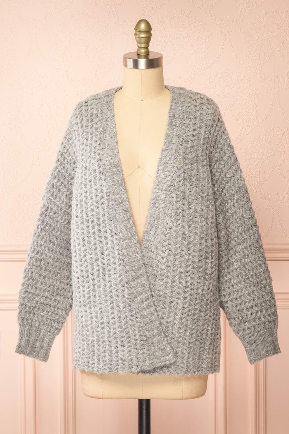 Francoise Grey Knit Open-Front Cardigan | La petite garçonne front view