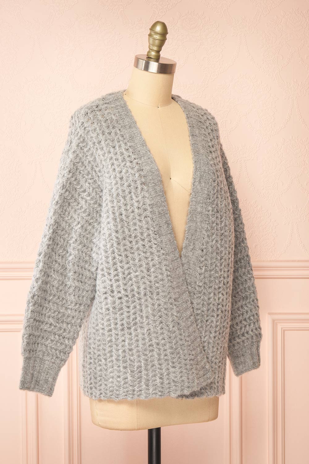 Francoise Grey Knit Open-Front Cardigan | La petite garçonne side view