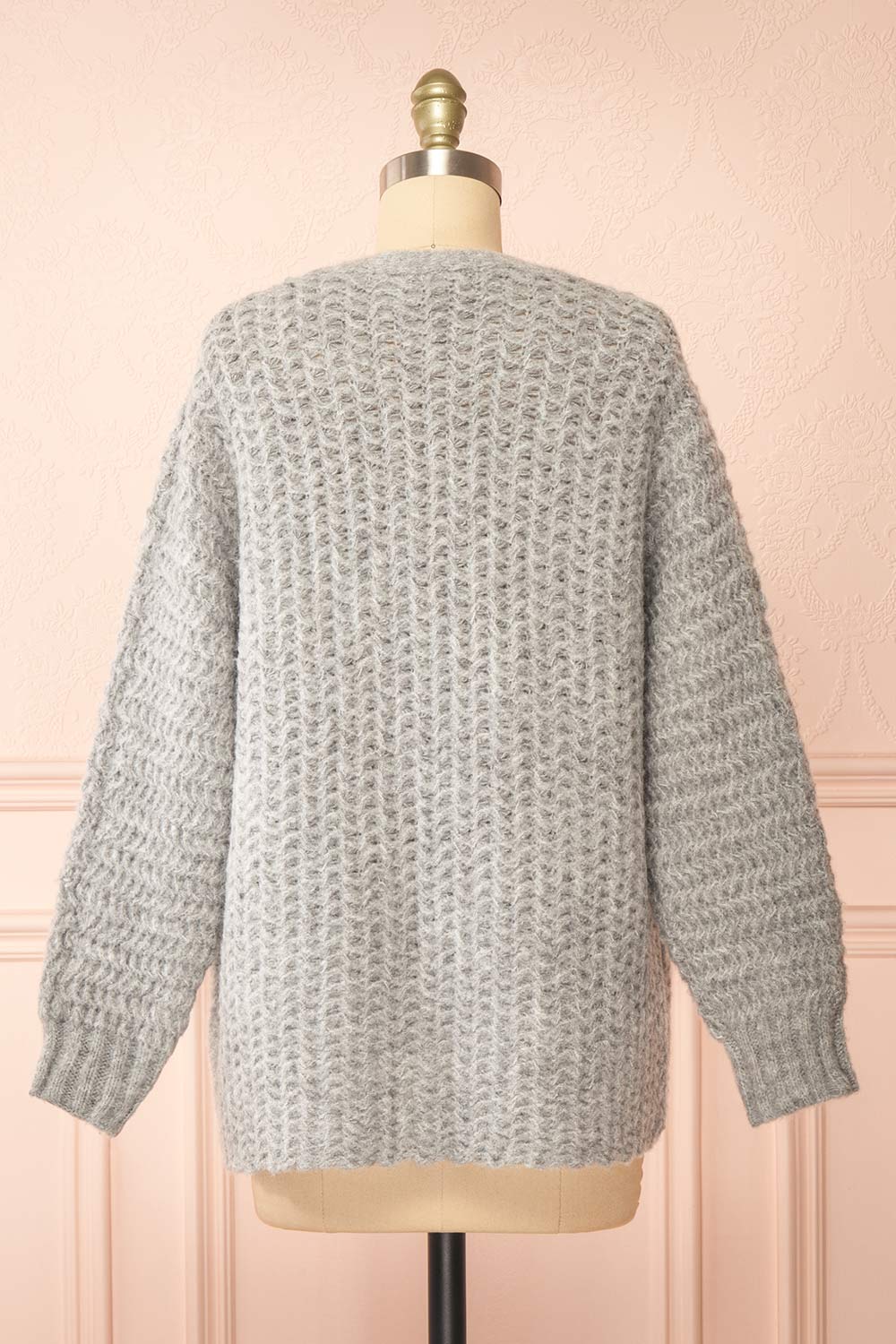 Francoise Grey Knit Open-Front Cardigan | La petite garçonne back view