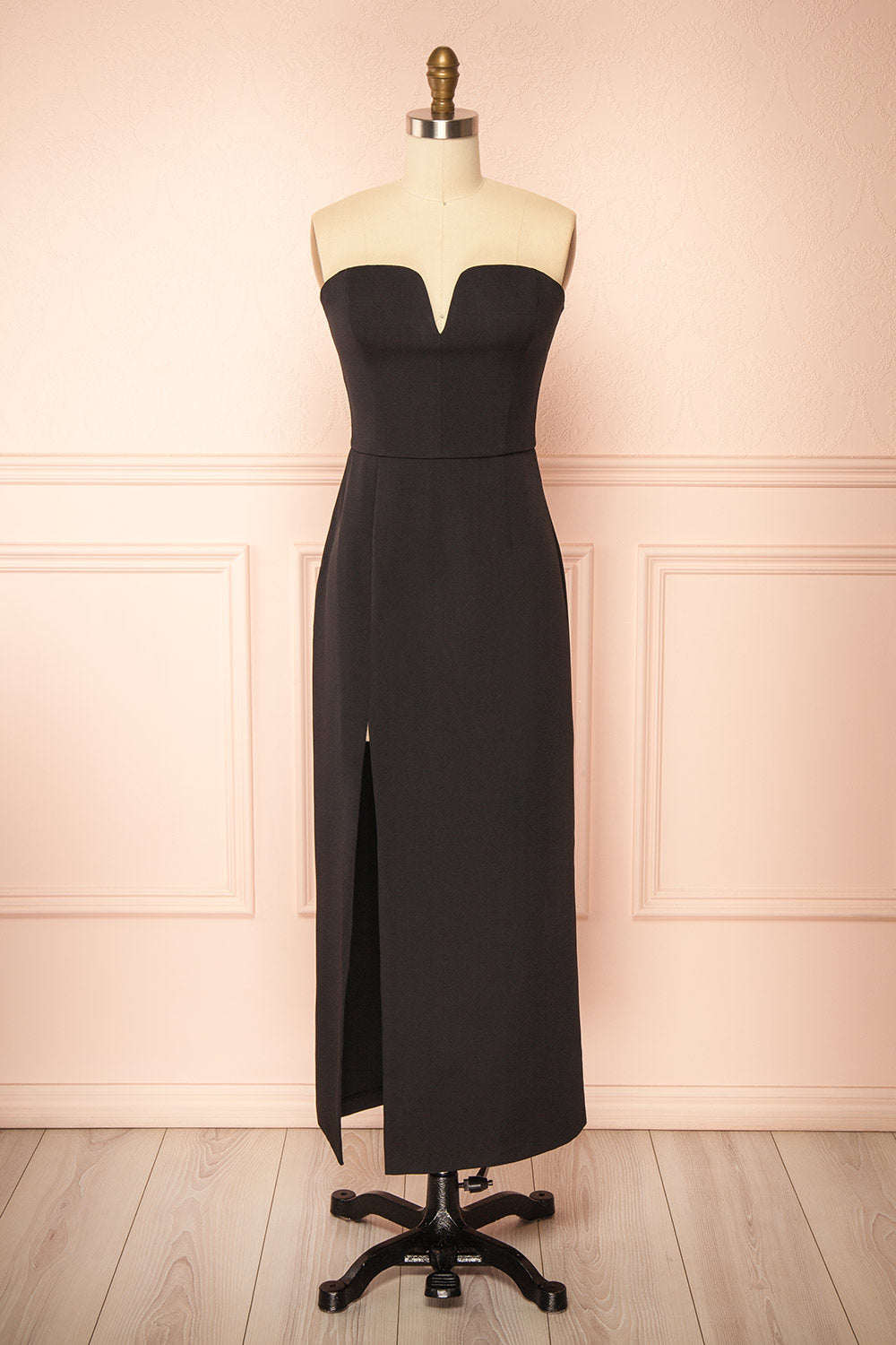 Francy Black Midi Dress with Front Slit | Boutique 1861 front view