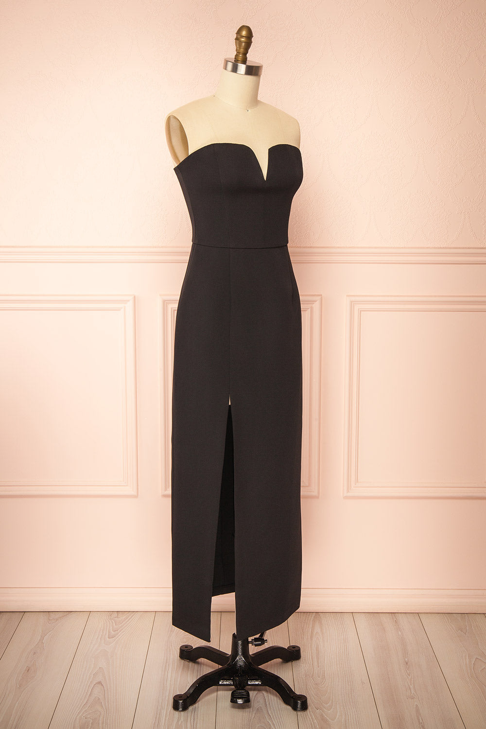 Francy Black Midi Dress with Front Slit | Boutique 1861 side view