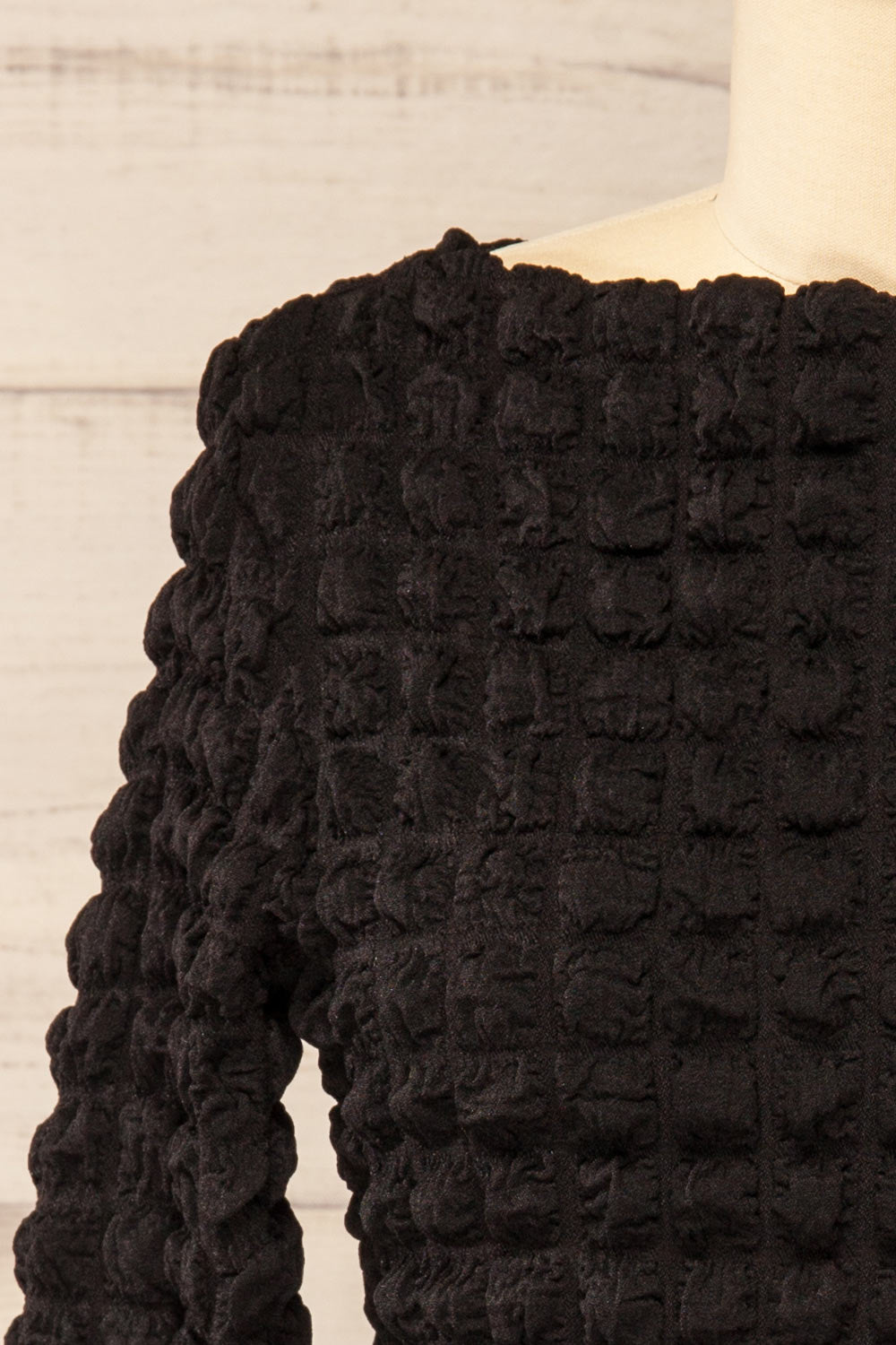 Freada Black Popcorn Textured Boat-Neck Top | La petite garçonne front