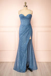 Frosti Blue Grey Sparkly Cowl Neck Maxi Dress | Boutique 1861 front view