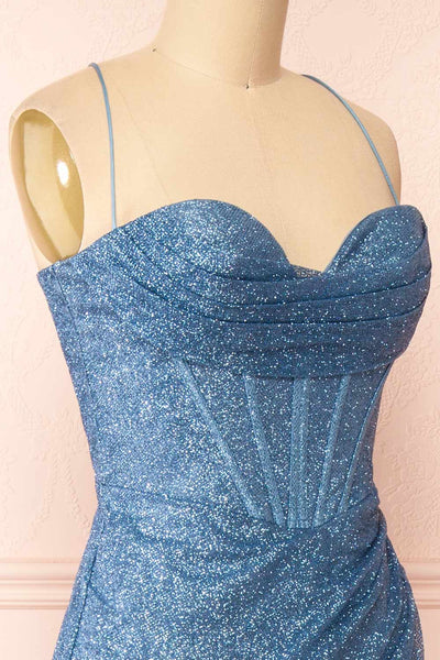 Frosti Blue Grey Sparkly Cowl Neck Maxi Dress | Boutique 1861 side