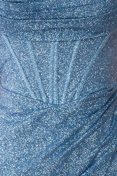 Frosti Blue Grey Sparkly Cowl Neck Maxi Dress | Boutique 1861 fabric